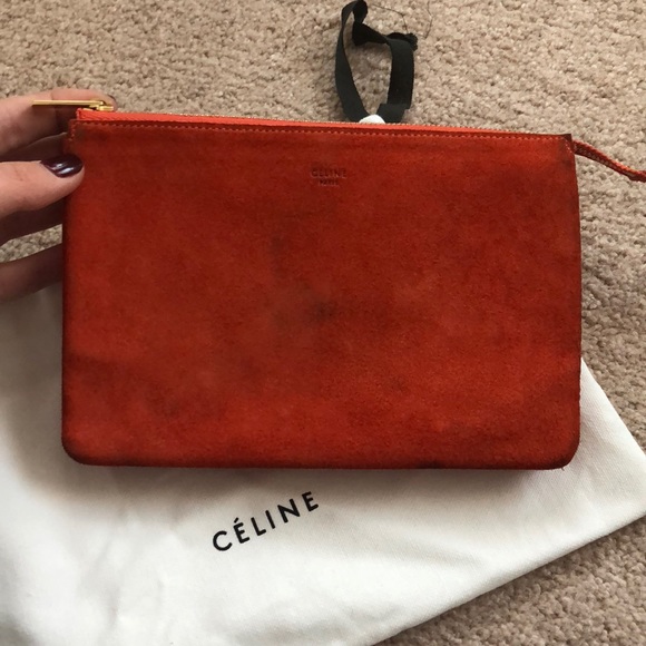 CÉLINE Suede 3-Fold Orange Pouch/ Clutch / Wallet - Picture 1 of 8